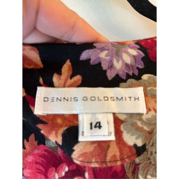 Vintage 80's Dennis Goldsmith Floral Smocked Waist Midi Dress sz 14 Grandmacore, - Picture 4 of 11